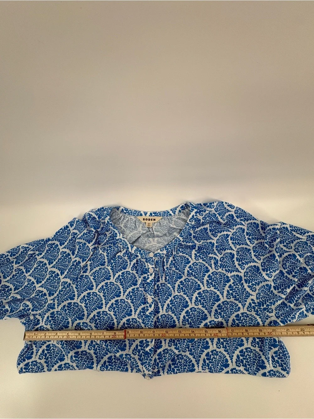 Boden Women’s Blue White Floral Print Henley Top US 14 UK 18 Cotton Blouse